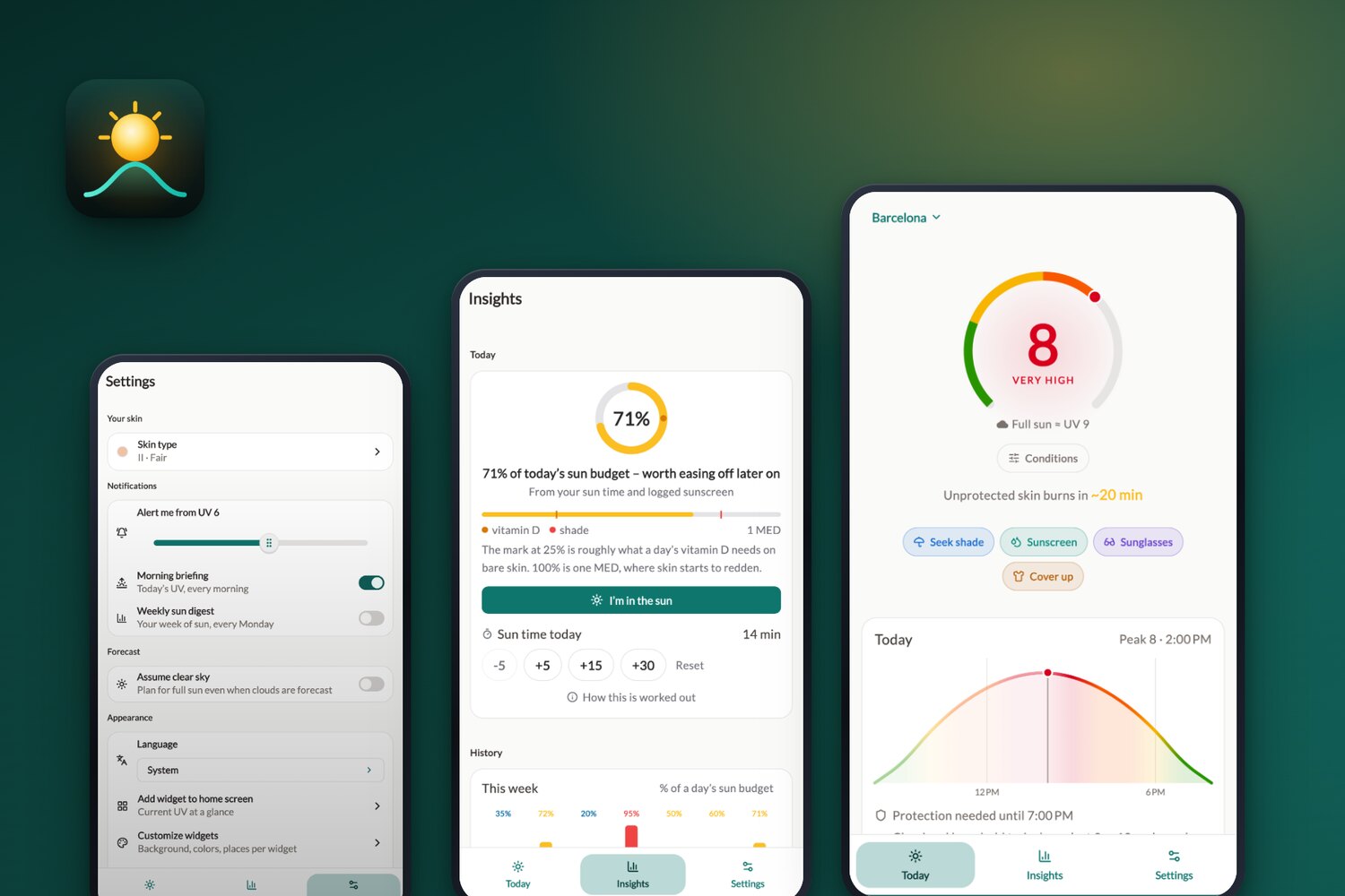 SunMate: UV index, burn time and home screen widgets