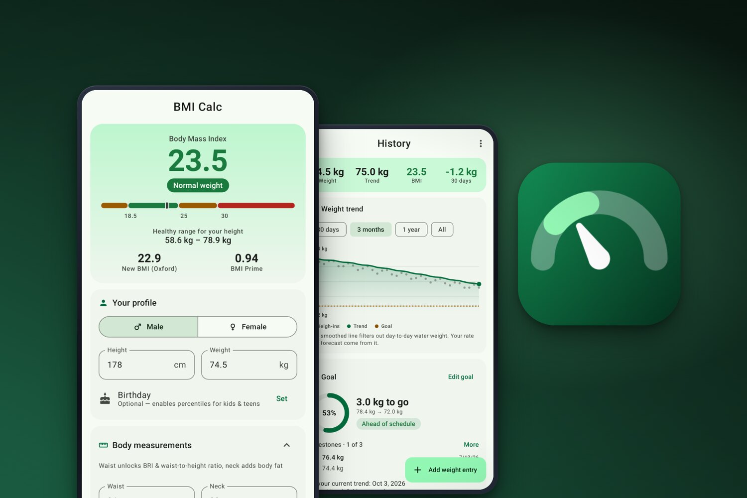 BMI Calculator: BMI, body fat and weight tracking on Android
